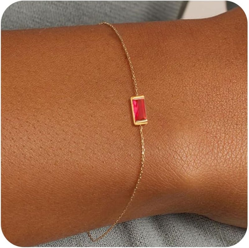 FUNEIA Birthstone Gold Bracelets for Women Non Tarnish Trendy Dainty 14K Gold Plated Bracelet Stack Stackable Blue Green May Emerald Friendship Bracelets Jewelry Gifts for Mom Best Friend - Image 1